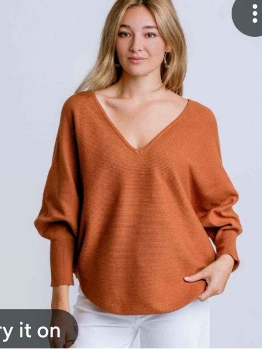SUCOLAN Oversized V-Neck Women’s long sleeves pullover Sweater - Rust Orange